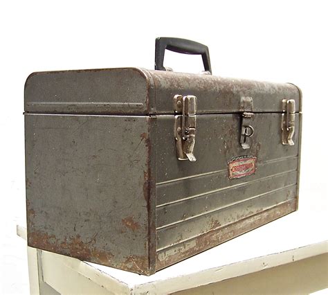 small vintage metal tool box|old fashioned tool box.